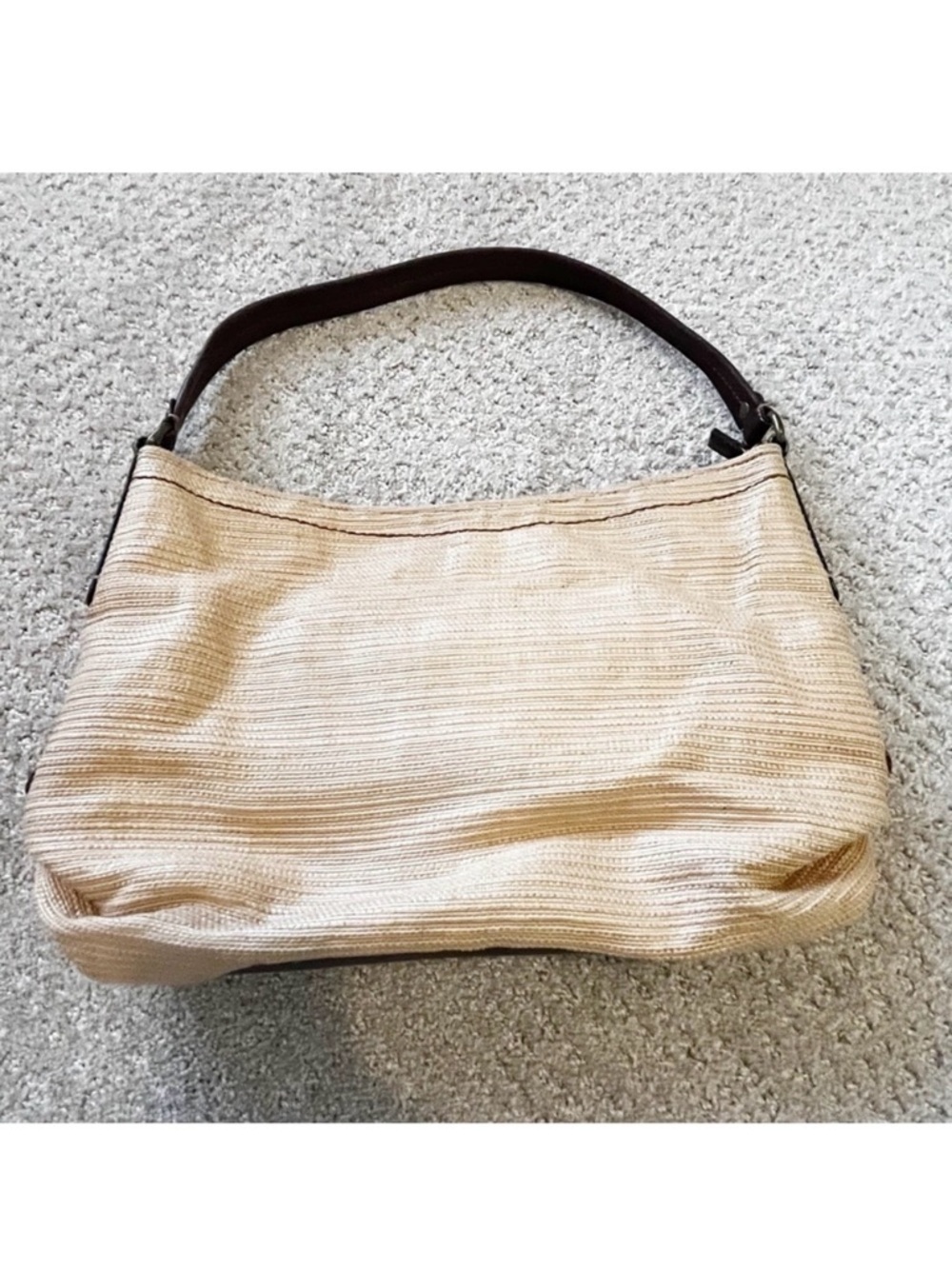 Fossil Coated Woven Canvas Shoulder Handbag Spring Fall Tan Leather Snap Key